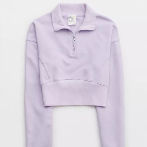 aerie Tops - NWOT OFFLINE Aerie Throw-Back Corset Cropped Quarter Zip Violet Flurry Purple M